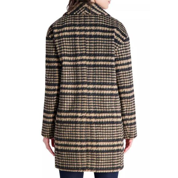 Avec Les Filles Women's Brushed Shawl Collar Houndstooth Plaid Jacket Black Tan - Picture 8 of 16